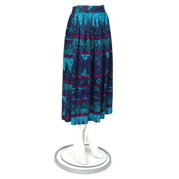Vintage 1990's Turquoise Magenta Ornamental Paisley Pleated Skirt sz M /350 - Picture 2 of 5